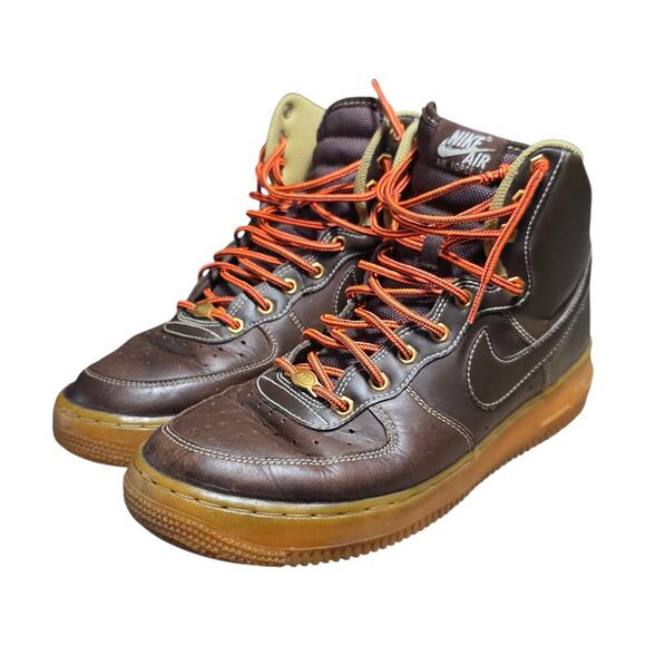 2014 Nike Air Force 1 High Brown Leather Boots 315121-203 - Men's Size 9 - Picture 1 of 9